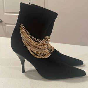 NWOT Jeffrey Campbell Chainge Black/Gold Suede Heeled Boots Size 11